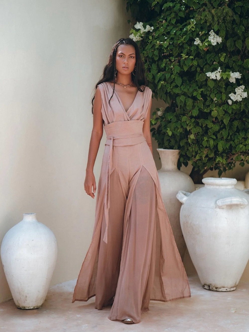 AYA Sacred Wear Dusty Pink Silk + Organic Cotton Jumpsuit